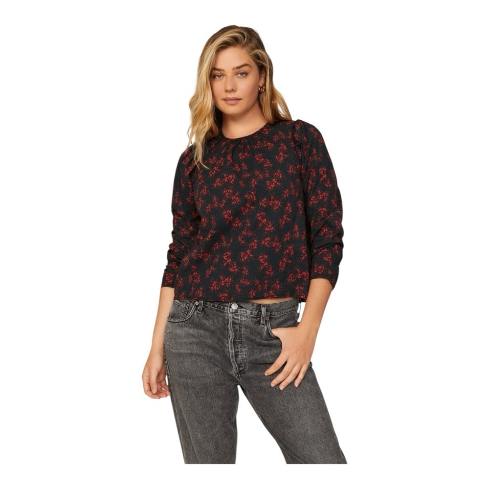 Thakoon Black and Red Floral Long Sleeve Top XXL Womens